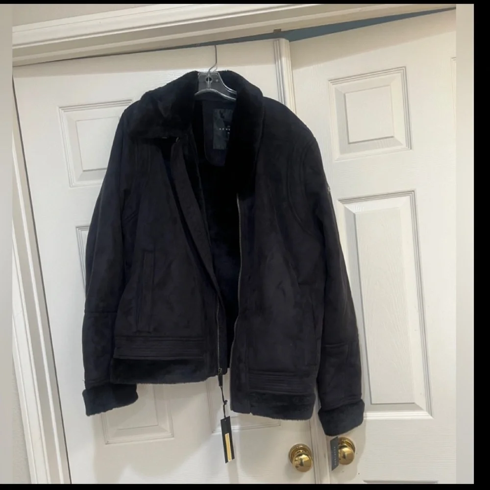 Sean John Mens Black Shearling Lining Suede Leather Coat winter Jacket Size 3XL